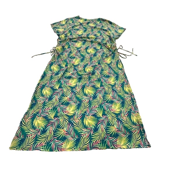 Lands’ End Women’s 2X Stretch Jersey Dress Green Palm Leaf Print Cinch Ties Plus - Picture 2 of 11